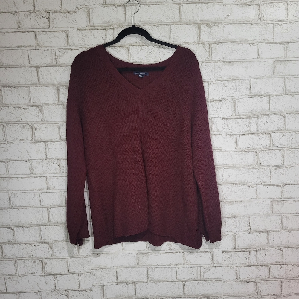 AEO Comfy Chunky Knit Maroon Sweater